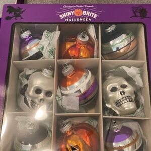 Christopher Radko Halloween Ornaments Set of 9 Skull Jack-O-Lantern Striped New